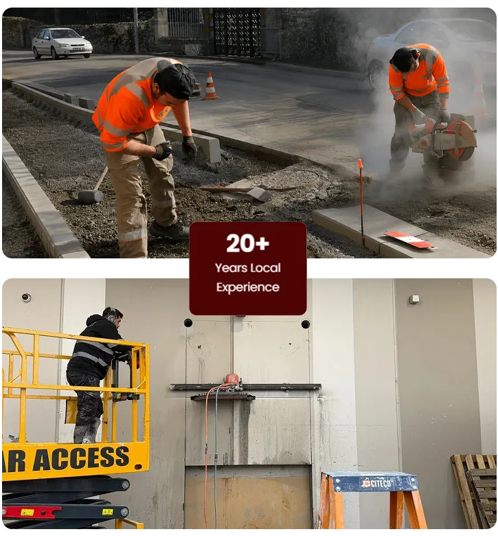 Melbourne Concrete Cutters crew cutting and coring on a commercial site